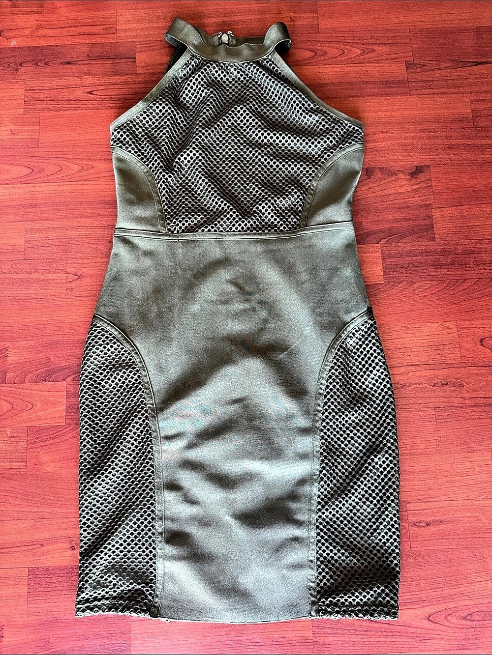 Motel Olive Mesh Panel Mini Dress